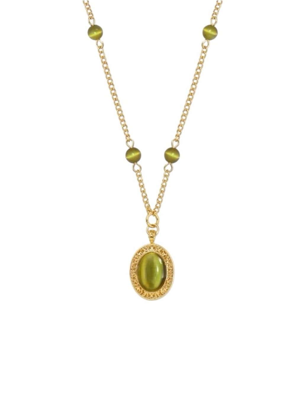Green Oval Stone Pendant Necklace